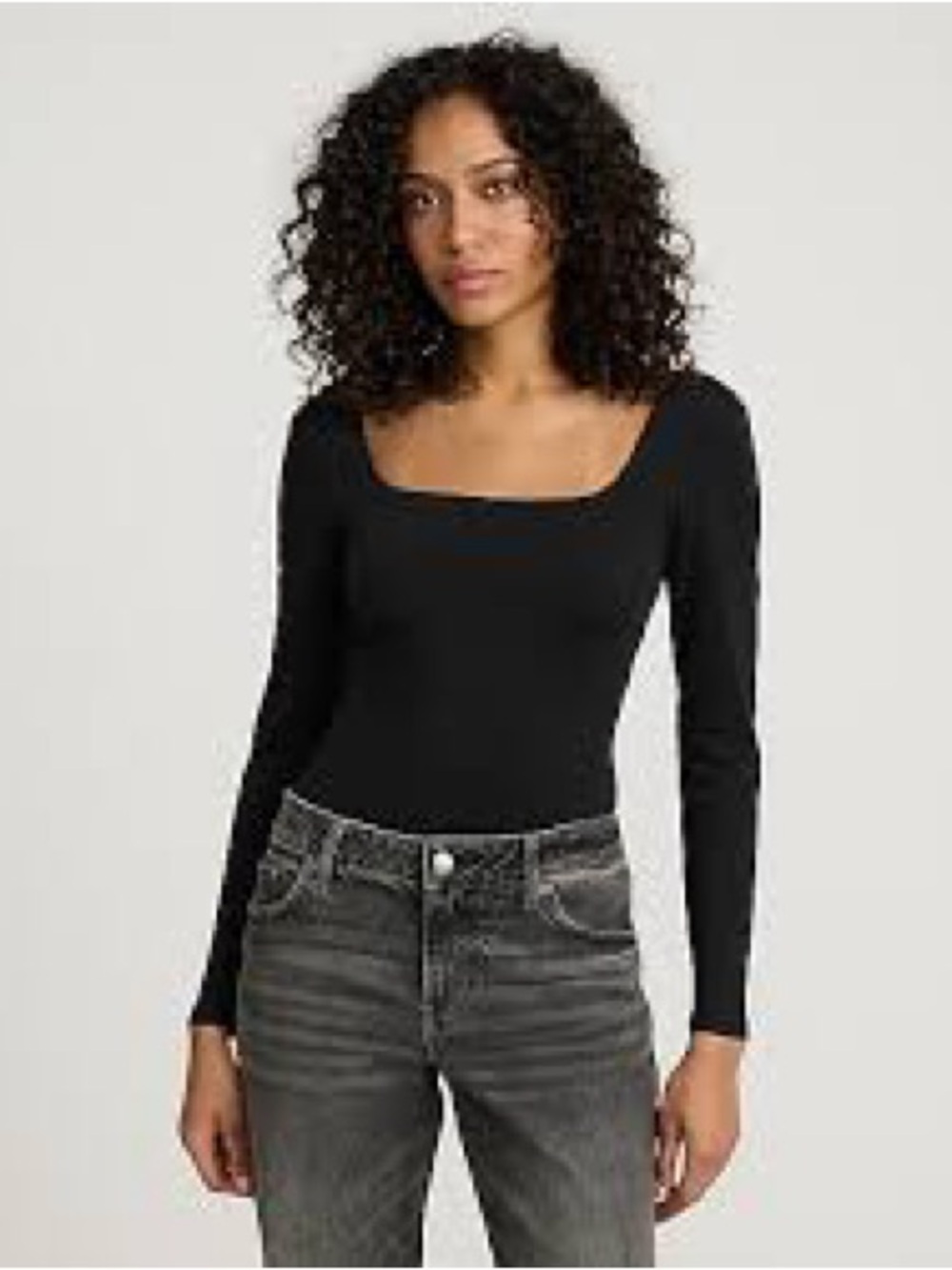 Express Body Contour Black Long Sleeve Fitted Top Stretch Slim Tee (1250)